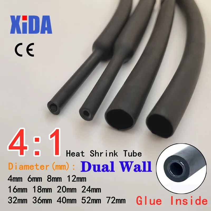 1Meter 4:1 Heat Shrink Tube With Glue Thermoretractile Heat Shrinkable Tubing Dual Wall Heat Shrink Tubing 6 8 12 16 24 40 52 72