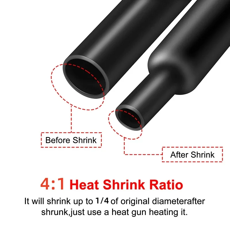 1Meter 4:1 Heat Shrink Tube With Glue Thermoretractile Heat Shrinkable Tubing Dual Wall Heat Shrink Tubing 6 8 12 16 24 40 52 72