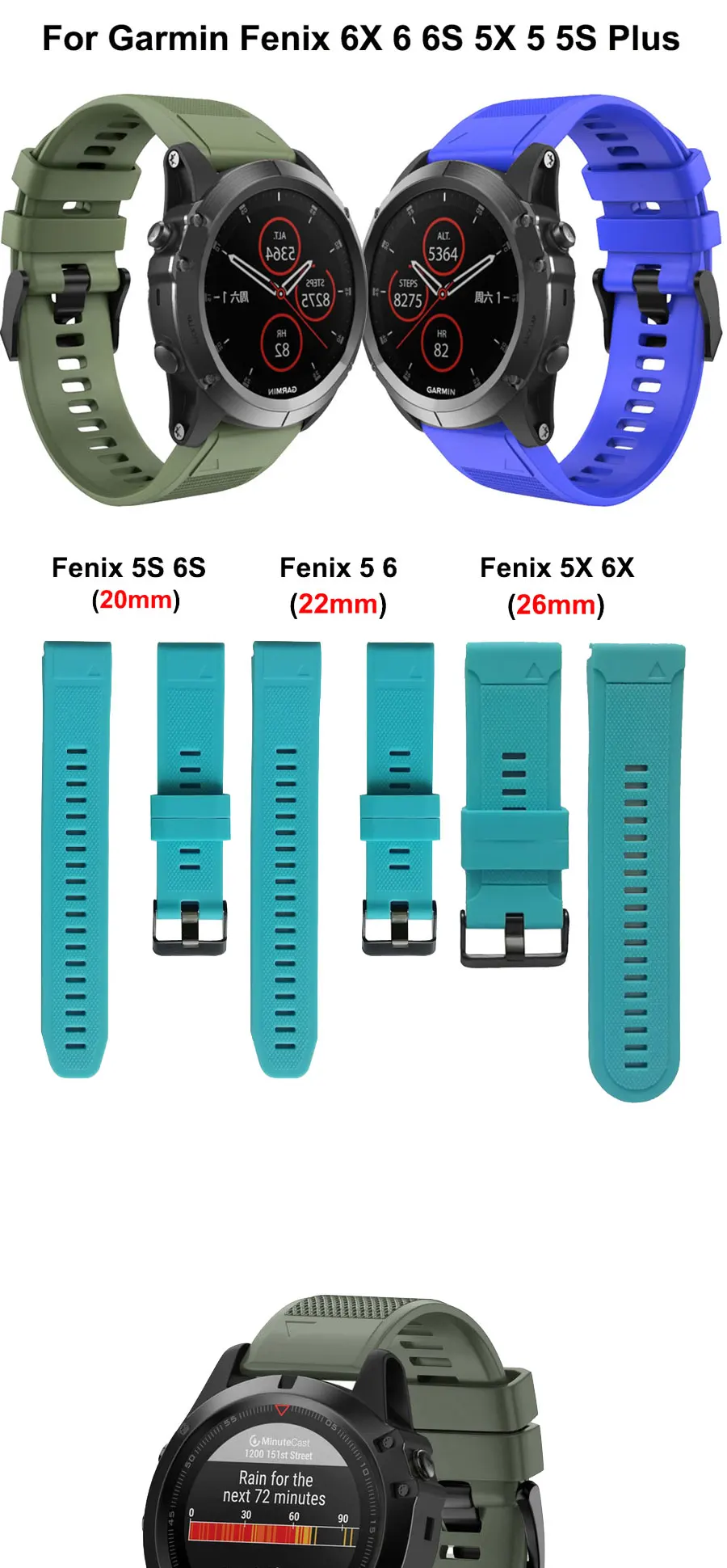 26mm 22mm Quick Release Watchband For Garmin Fenix 7X 6X Pro 5X 3 3HR Silicone Easy Fit Wrist Band for Garmin Fenix 7 Fenix 6 5