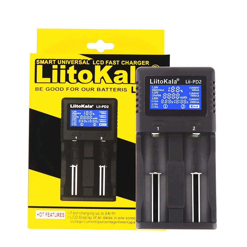 LiitoKala Lii-PD4 LCD Battery Charger for 18650 26650 21700 18350 AA AAA 3.7V/3.2V/1.2V/1.5V lithium NiMH battery 18650 charger
