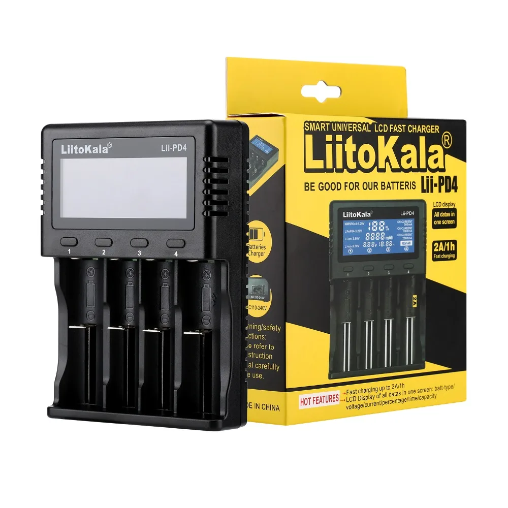 LiitoKala Lii-PD4 LCD Battery Charger for 18650 26650 21700 18350 AA AAA 3.7V/3.2V/1.2V/1.5V lithium NiMH battery 18650 charger