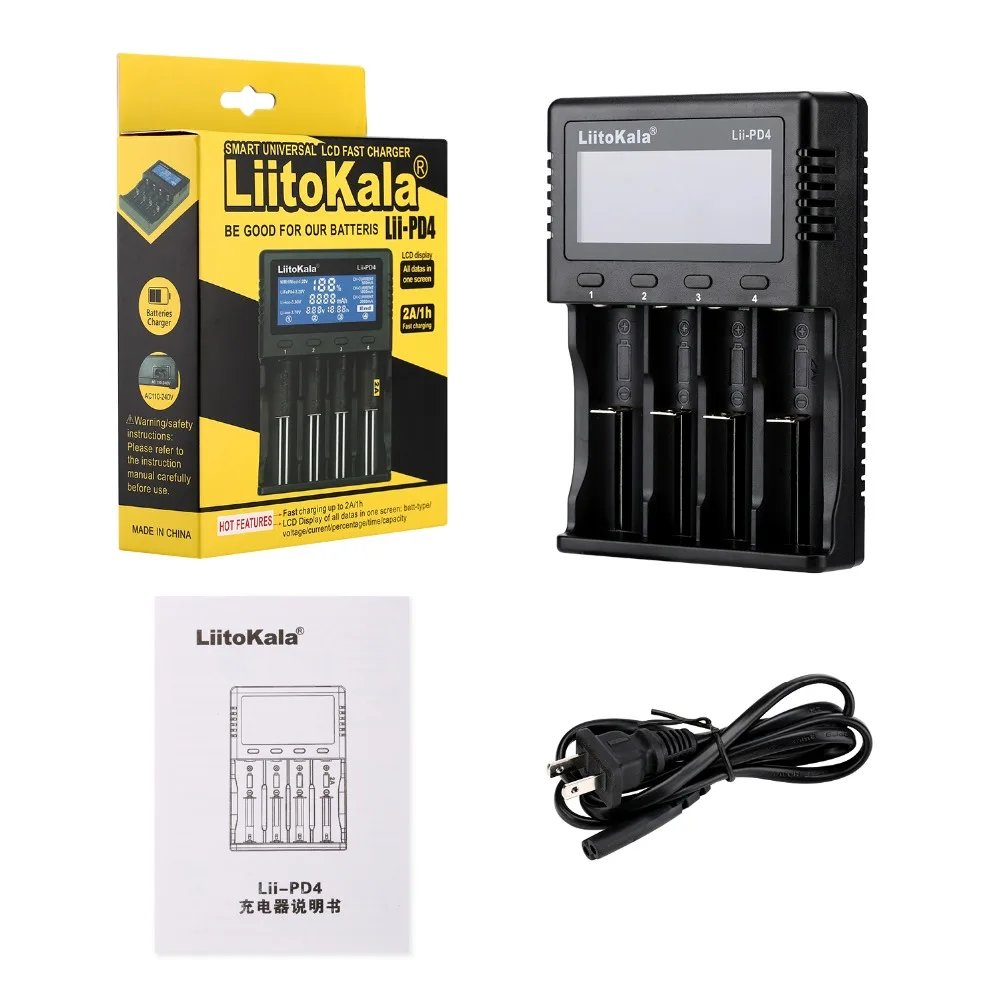 LiitoKala Lii-PD4 LCD Battery Charger for 18650 26650 21700 18350 AA AAA 3.7V/3.2V/1.2V/1.5V lithium NiMH battery 18650 charger
