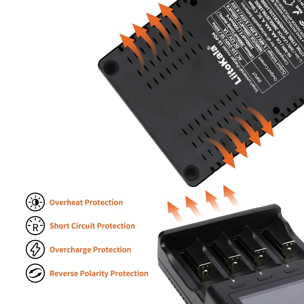 LiitoKala Lii-PD4 LCD Battery Charger for 18650 26650 21700 18350 AA AAA 3.7V/3.2V/1.2V/1.5V lithium NiMH battery 18650 charger