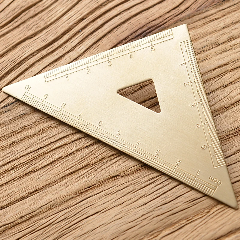 Vintage Brass Straight Ruler For Students Creative Metal Triangle Ruler Protractor Stationery Measuring Tool School Supplies New