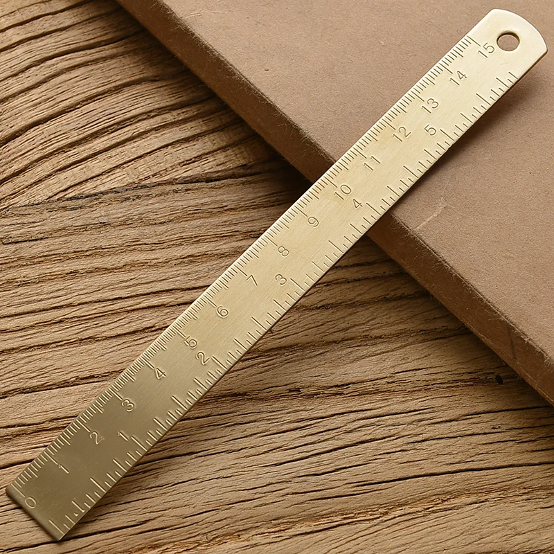 Vintage Brass Straight Ruler For Students Creative Metal Triangle Ruler Protractor Stationery Measuring Tool School Supplies New