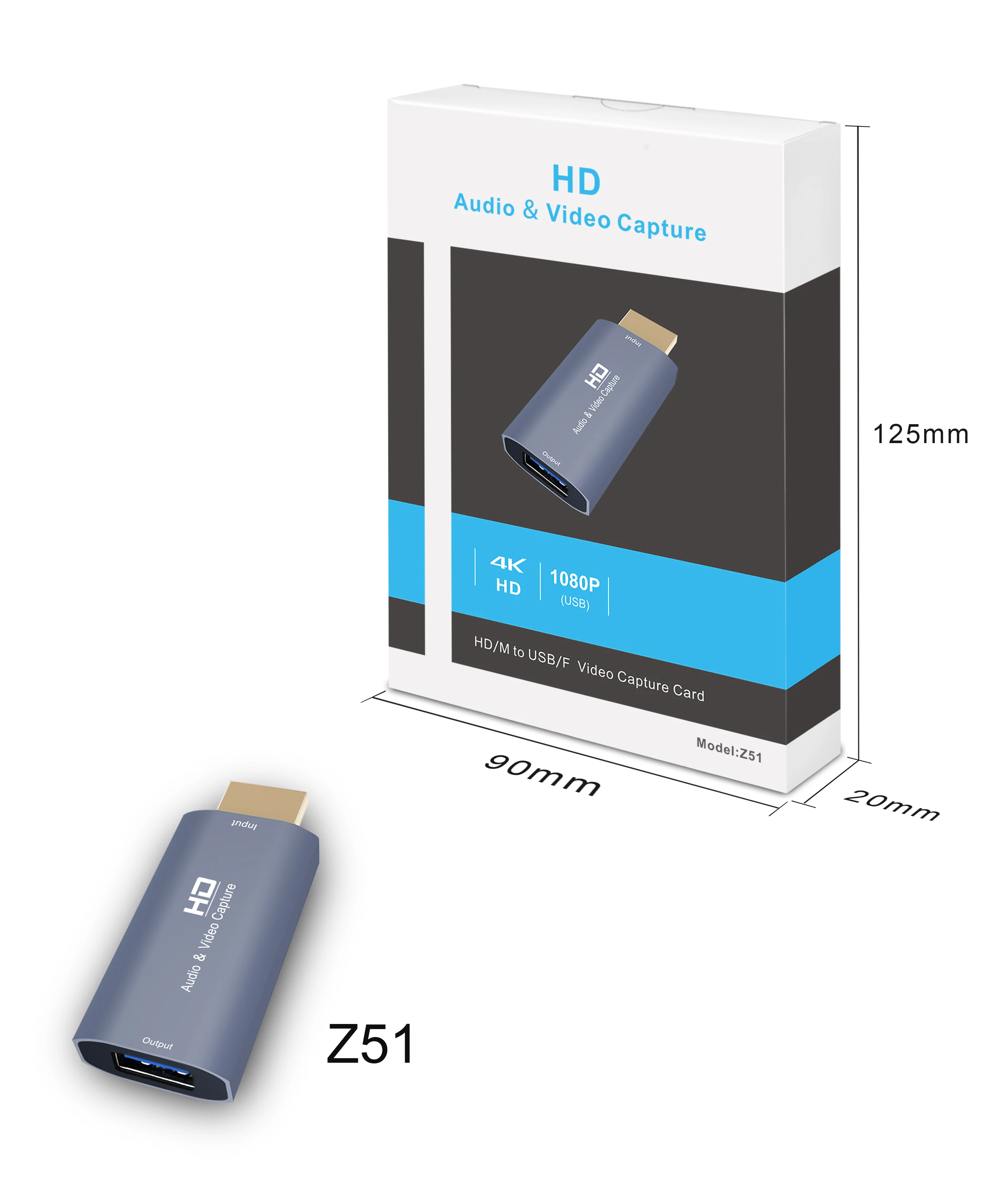 z51 4K Video Capture Card for HDMI-compatible male to USB female adapter 1080P Live Video Streaming Game Recorder