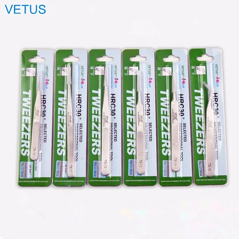 1pcs VETUS TS series Stainless Steel Industrial Anti-static Tweezers Watchmaker Repair Tools With Security Label