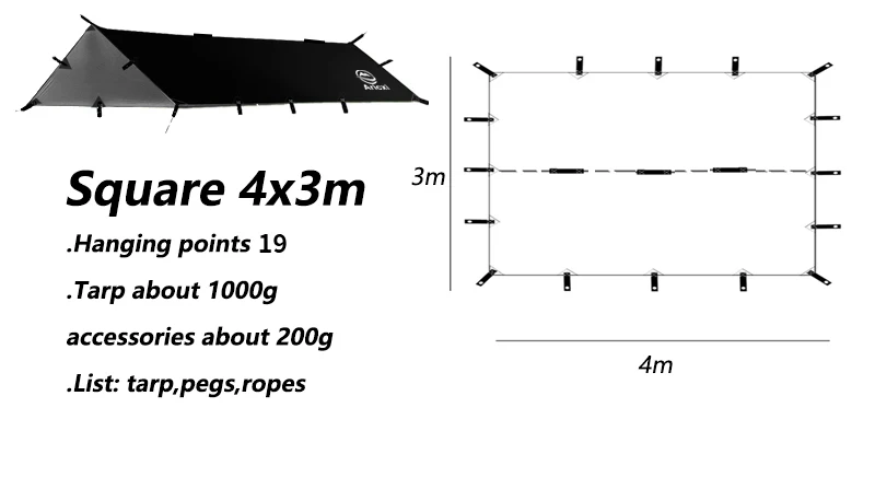 Aricxi tarp 210t polyester Ultralight Tarp Outdoor Camping black silver coating Anti-ultraviolet square hexagon sun shelter tarp