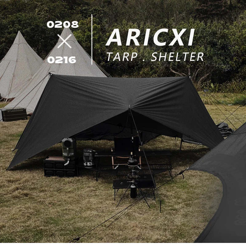 Aricxi tarp 210t polyester Ultralight Tarp Outdoor Camping black silver coating Anti-ultraviolet square hexagon sun shelter tarp