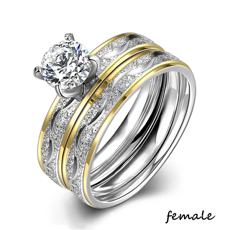 Couple Rings Exquisite Women Rhinestones Zirconia Rings Set Simple Men Stainless Steel Ring Wedding Jewelry Gifts For Lover