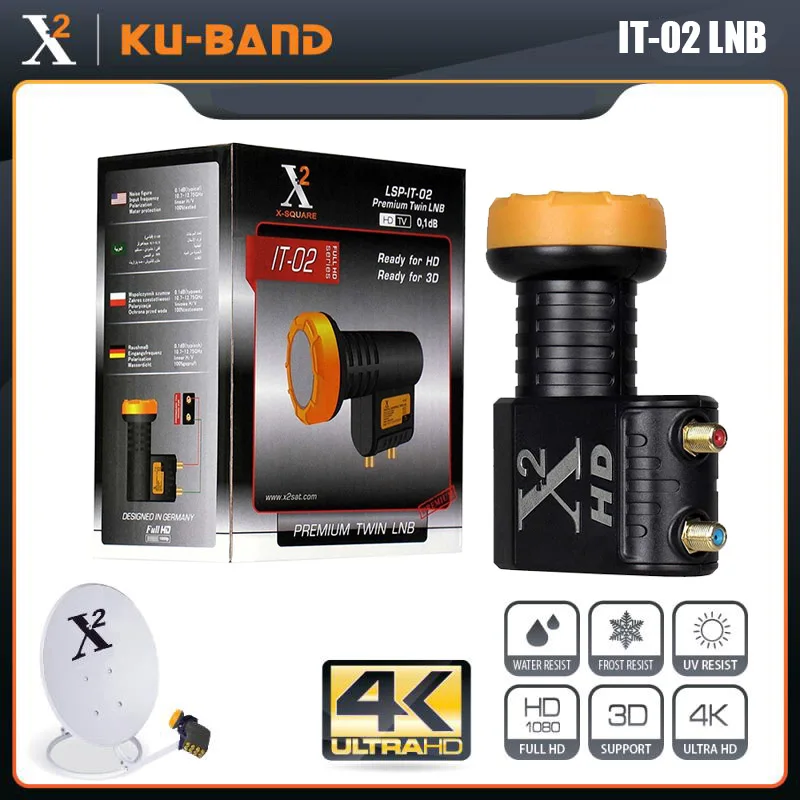 X-Square Ku Band LNB Noise Figure:0.1dB Supper Quality 4k Universal Twin LNB For Satellite TV Receiver Dish TV LNBF