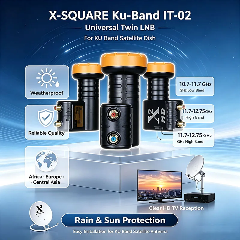 X-Square Ku Band LNB Noise Figure:0.1dB Supper Quality 4k Universal Twin LNB For Satellite TV Receiver Dish TV LNBF