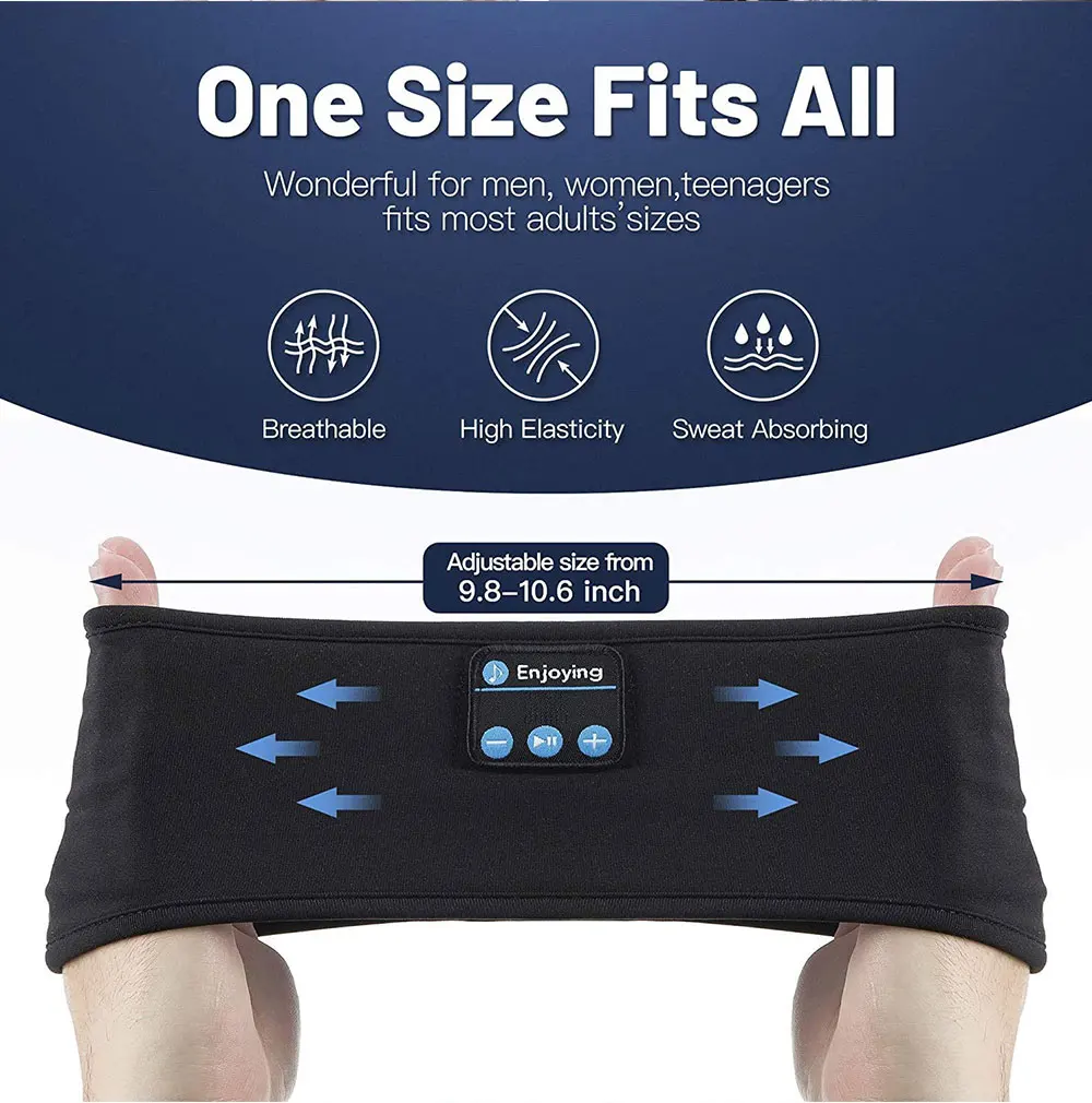Sleep Eye Mask with Bluetooth 5.0 Headphones Soft Elastic Comfortable Headband ASMR Sleeping Band 10H Music