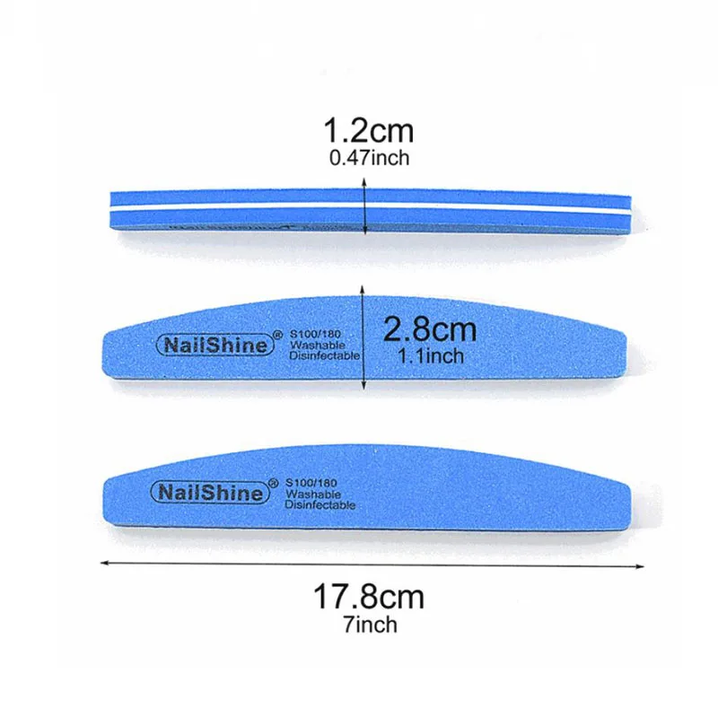 10pcs/lot Halfmoon Double Side Nail Files Buffer 100/180 Polishing Grinding Manicure Pedicure Nail Buffers File Tools