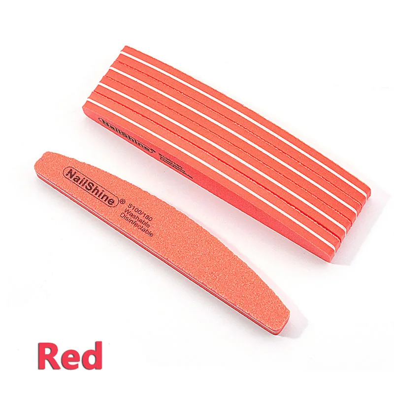 10pcs/lot Halfmoon Double Side Nail Files Buffer 100/180 Polishing Grinding Manicure Pedicure Nail Buffers File Tools