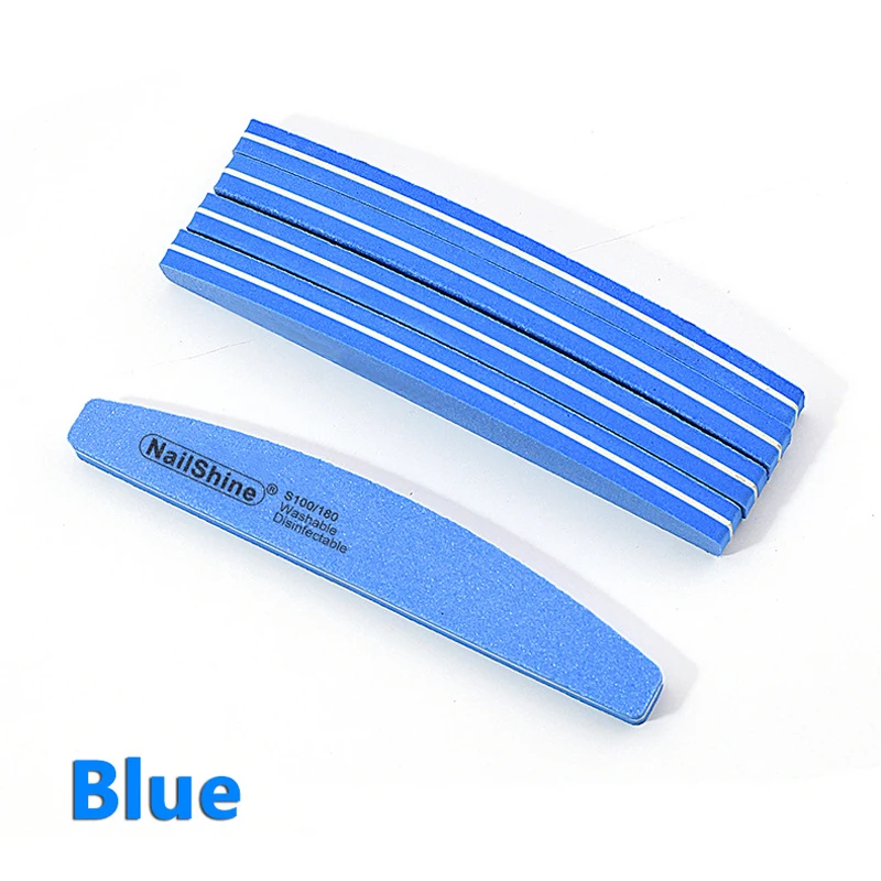 10pcs/lot Halfmoon Double Side Nail Files Buffer 100/180 Polishing Grinding Manicure Pedicure Nail Buffers File Tools