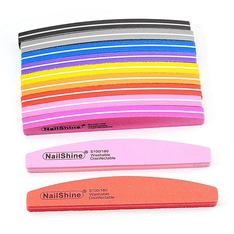 10pcs/lot Halfmoon Double Side Nail Files Buffer 100/180 Polishing Grinding Manicure Pedicure Nail Buffers File Tools