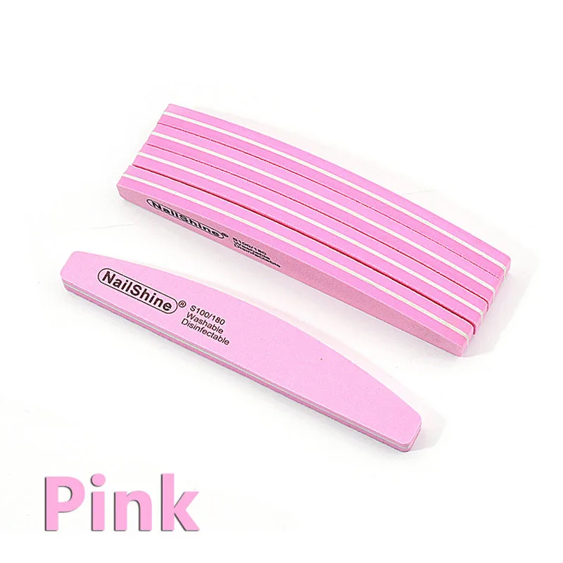 10pcs/lot Halfmoon Double Side Nail Files Buffer 100/180 Polishing Grinding Manicure Pedicure Nail Buffers File Tools