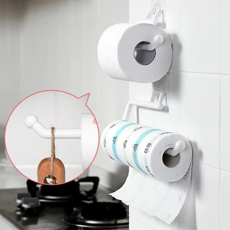 Punch Free Kitchen Paper Roll Holder Towel Hanger Rack Bar Cabinet Rag Hanging Bathroom Organizer Tools