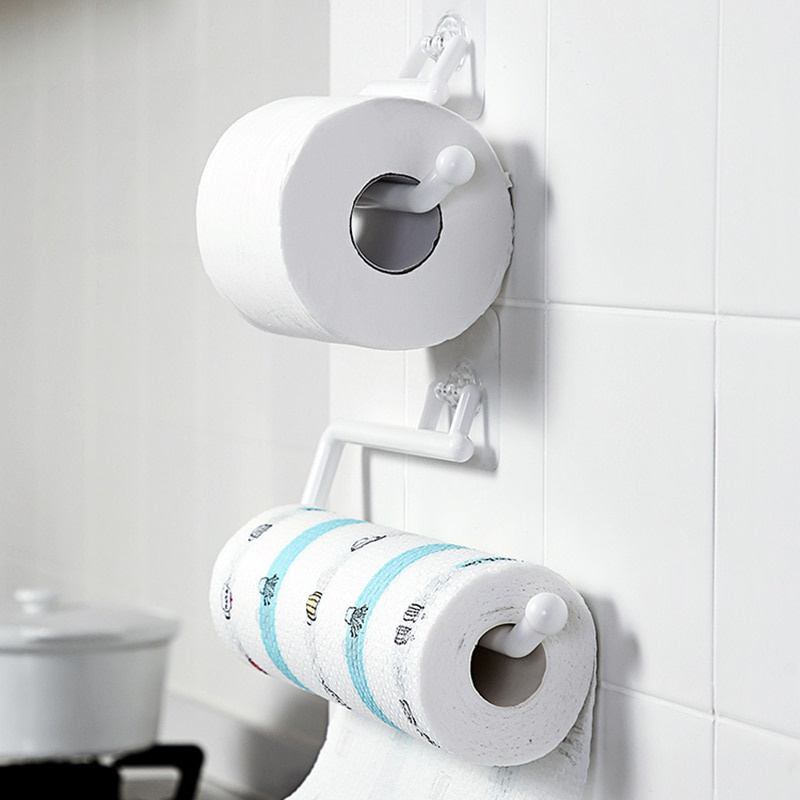 Punch Free Kitchen Paper Roll Holder Towel Hanger Rack Bar Cabinet Rag Hanging Bathroom Organizer Tools