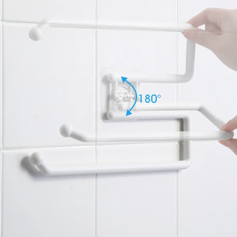 Punch Free Kitchen Paper Roll Holder Towel Hanger Rack Bar Cabinet Rag Hanging Bathroom Organizer Tools