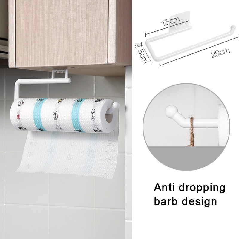 Punch Free Kitchen Paper Roll Holder Towel Hanger Rack Bar Cabinet Rag Hanging Bathroom Organizer Tools