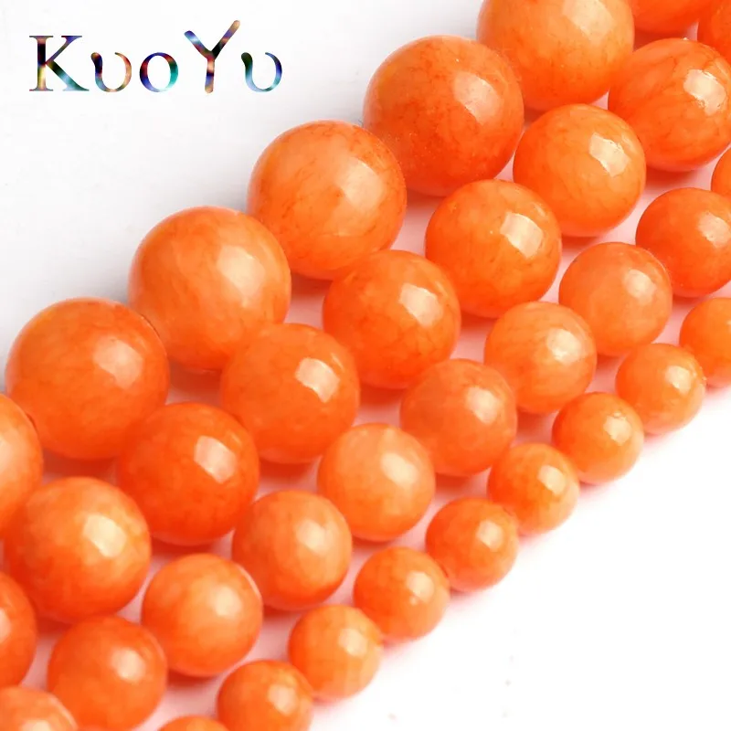 Natural Orange Jades Chalcedony Stone Beads Round Loose Beads For Jewelry Making 15"Strand 6 8 10 12mm DIY Bracelet Necklace