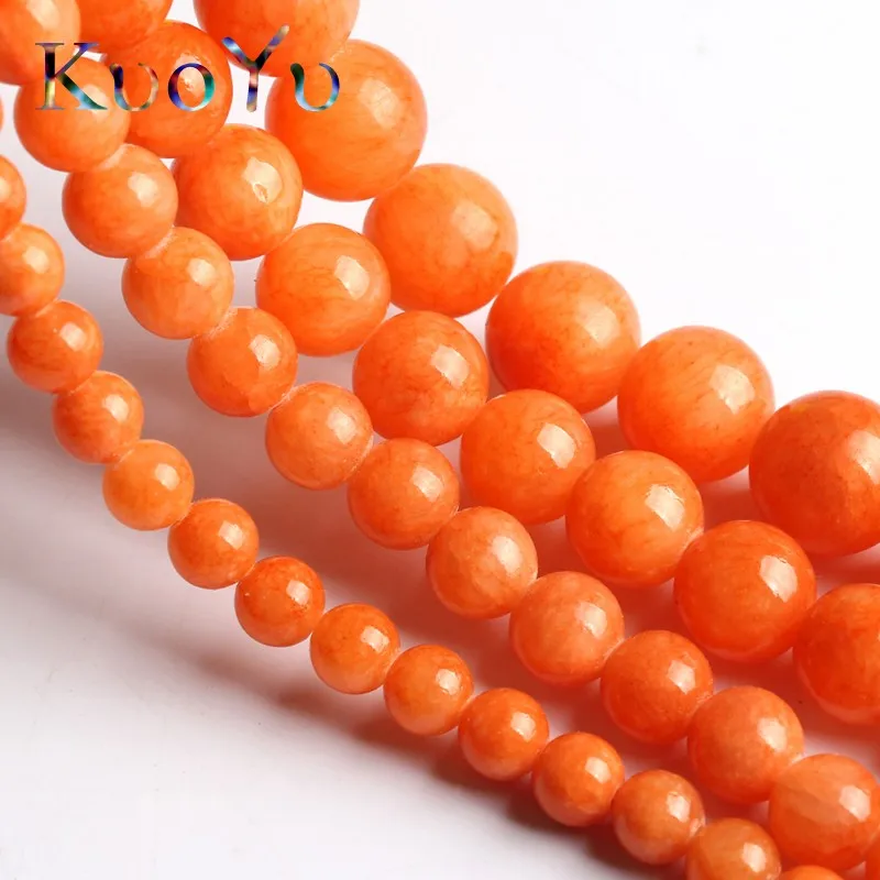 Natural Orange Jades Chalcedony Stone Beads Round Loose Beads For Jewelry Making 15"Strand 6 8 10 12mm DIY Bracelet Necklace