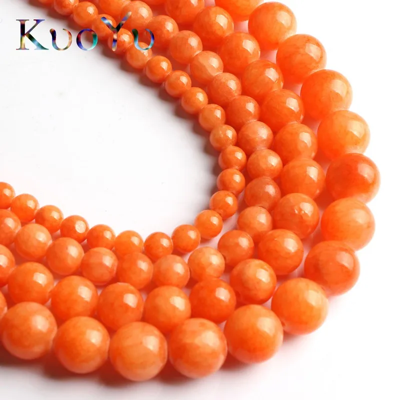 Natural Orange Jades Chalcedony Stone Beads Round Loose Beads For Jewelry Making 15"Strand 6 8 10 12mm DIY Bracelet Necklace
