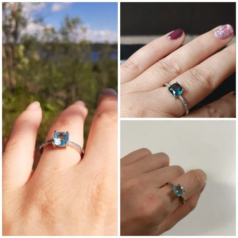 Huitan Square Blue Series Stone Women Rings Simple Minimalist Pinky Accessories Ring Band Elegant Engagement Jewelry Rings