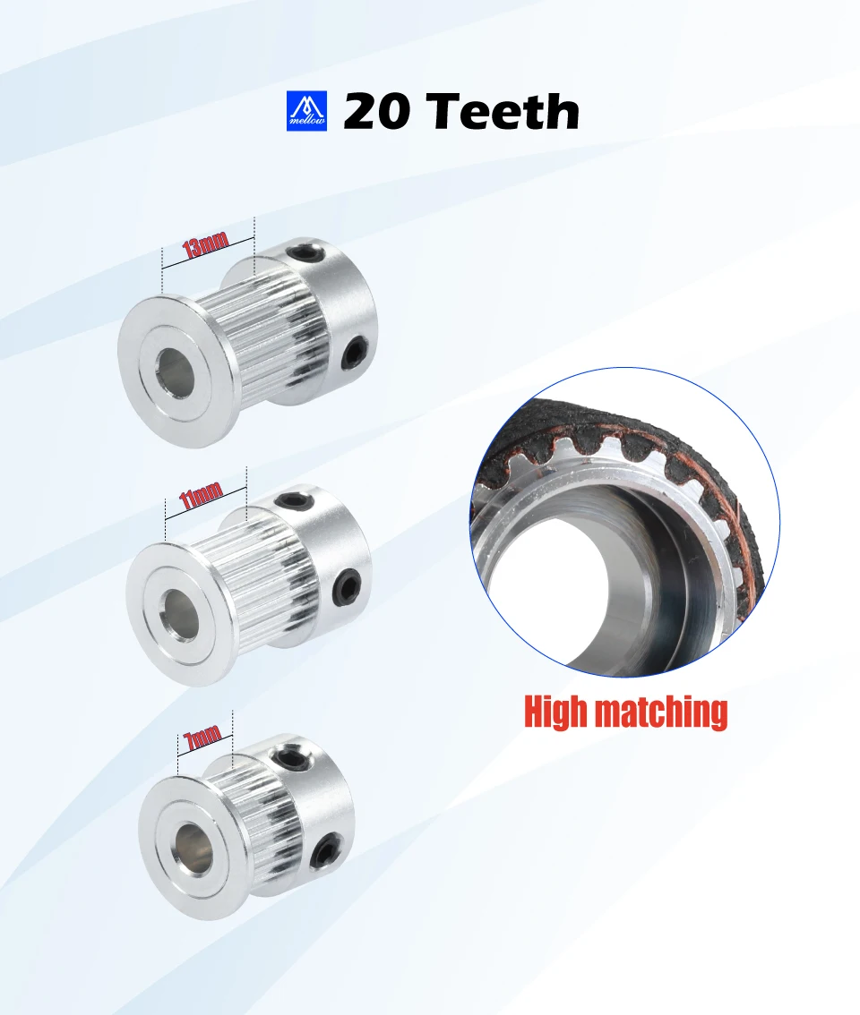Mellow 3D Printer GT2 Open Timing Belt Pulley 20 Teeth Bore 5mm for Width 6mm/9mm/10mm/12mm GT2 Synchronous Belt 2GT 20Teeth 20T