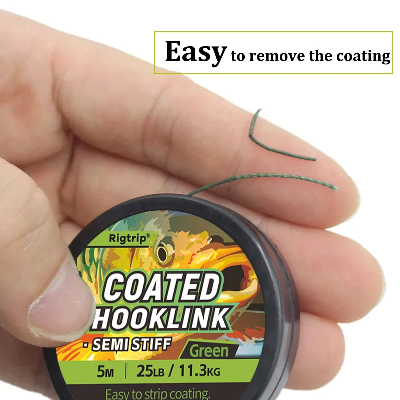 1PC 5m Carp Fishing Line Hook Link Carp Coated Hooklink Braid Line for Hair Rig 15IB 25IB 35IB Carp Coarse Fishing Tackle