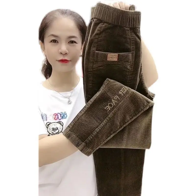Women Warm Spring Winter Button Pockets Ruffles Vintage Big Large Plus Sizes Casual Party Fashion Loose Pant