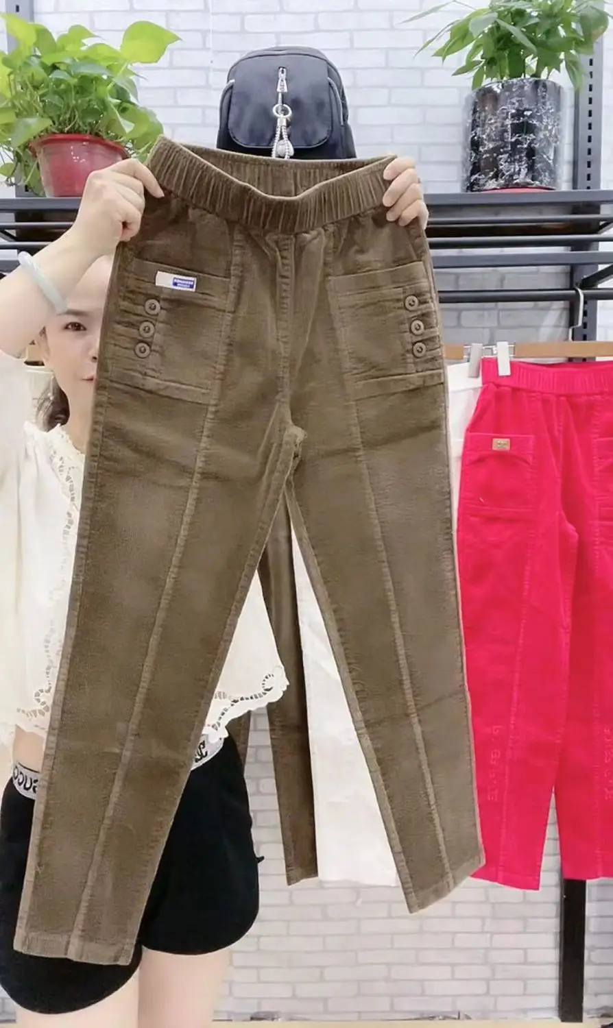 Women Warm Spring Winter Button Pockets Ruffles Vintage Big Large Plus Sizes Casual Party Fashion Loose Pant