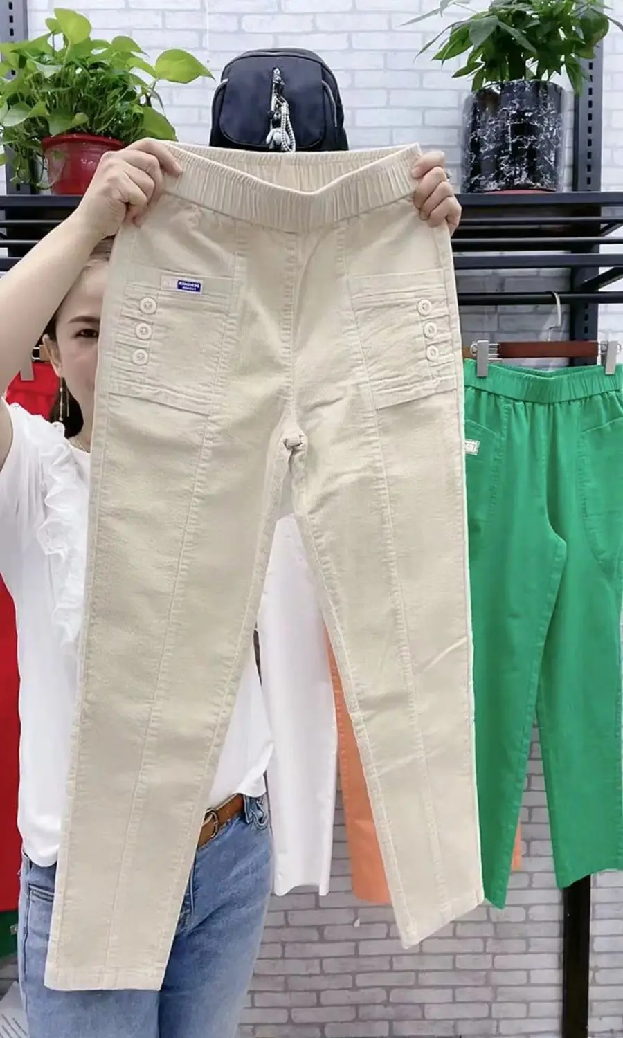 Women Warm Spring Winter Button Pockets Ruffles Vintage Big Large Plus Sizes Casual Party Fashion Loose Pant