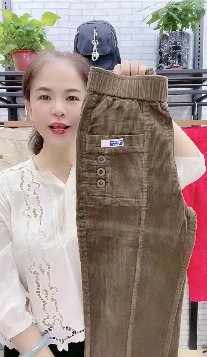 Women Warm Spring Winter Button Pockets Ruffles Vintage Big Large Plus Sizes Casual Party Fashion Loose Pant
