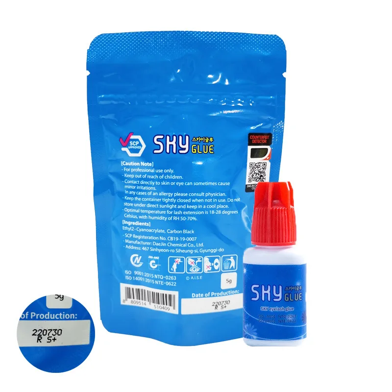 5ml Korean Original Sky Glue S Plus Black Red Blue White Cap Lash Adhesive Low Irritation Quick Drying Eyelash Extension Glue