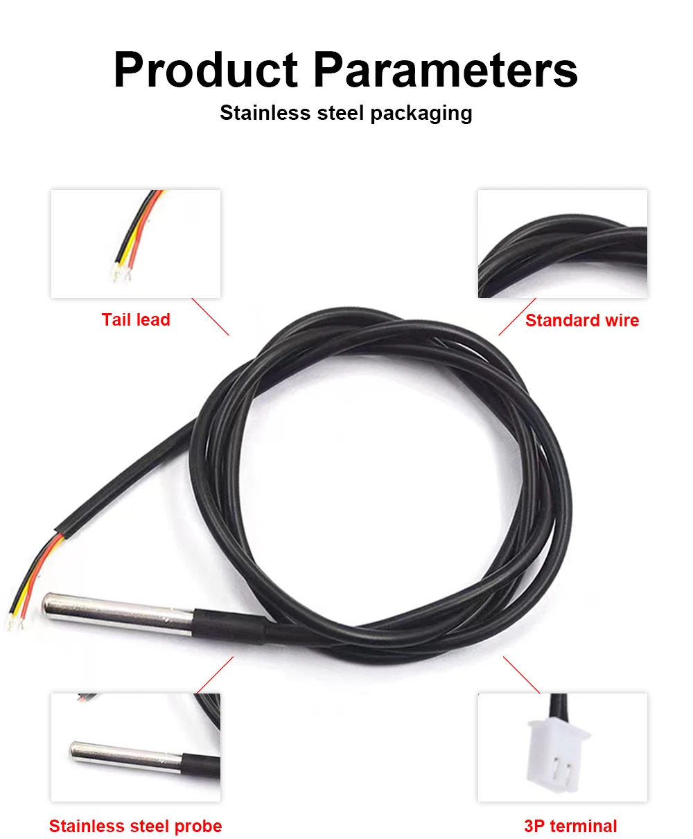 DS18b20 Stainless Steel Waterproof 1/2/3m Thread Temperature Probe Temperature Sensor 18B20 Cable For Arduino