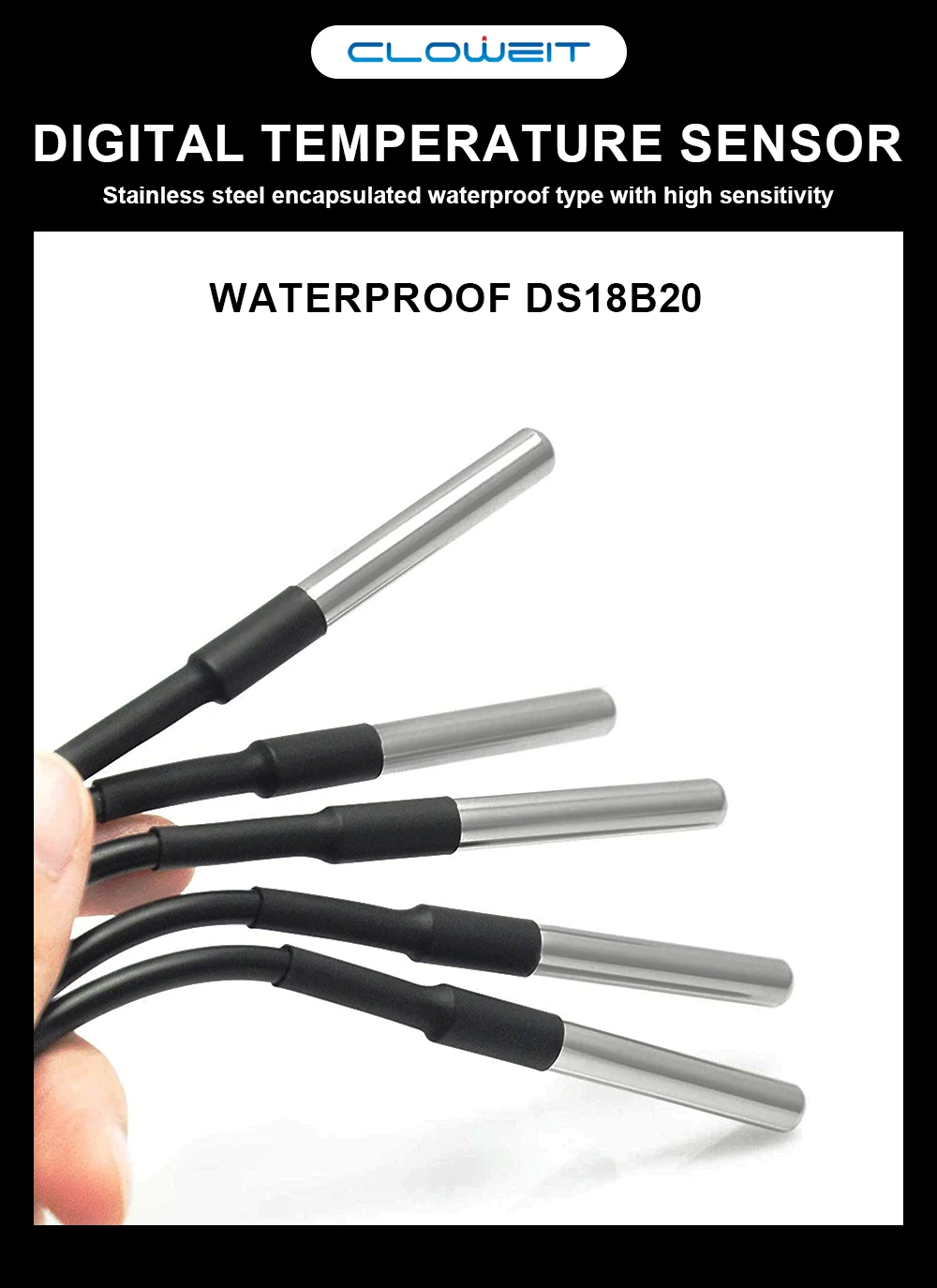 DS18b20 Stainless Steel Waterproof 1/2/3m Thread Temperature Probe Temperature Sensor 18B20 Cable For Arduino
