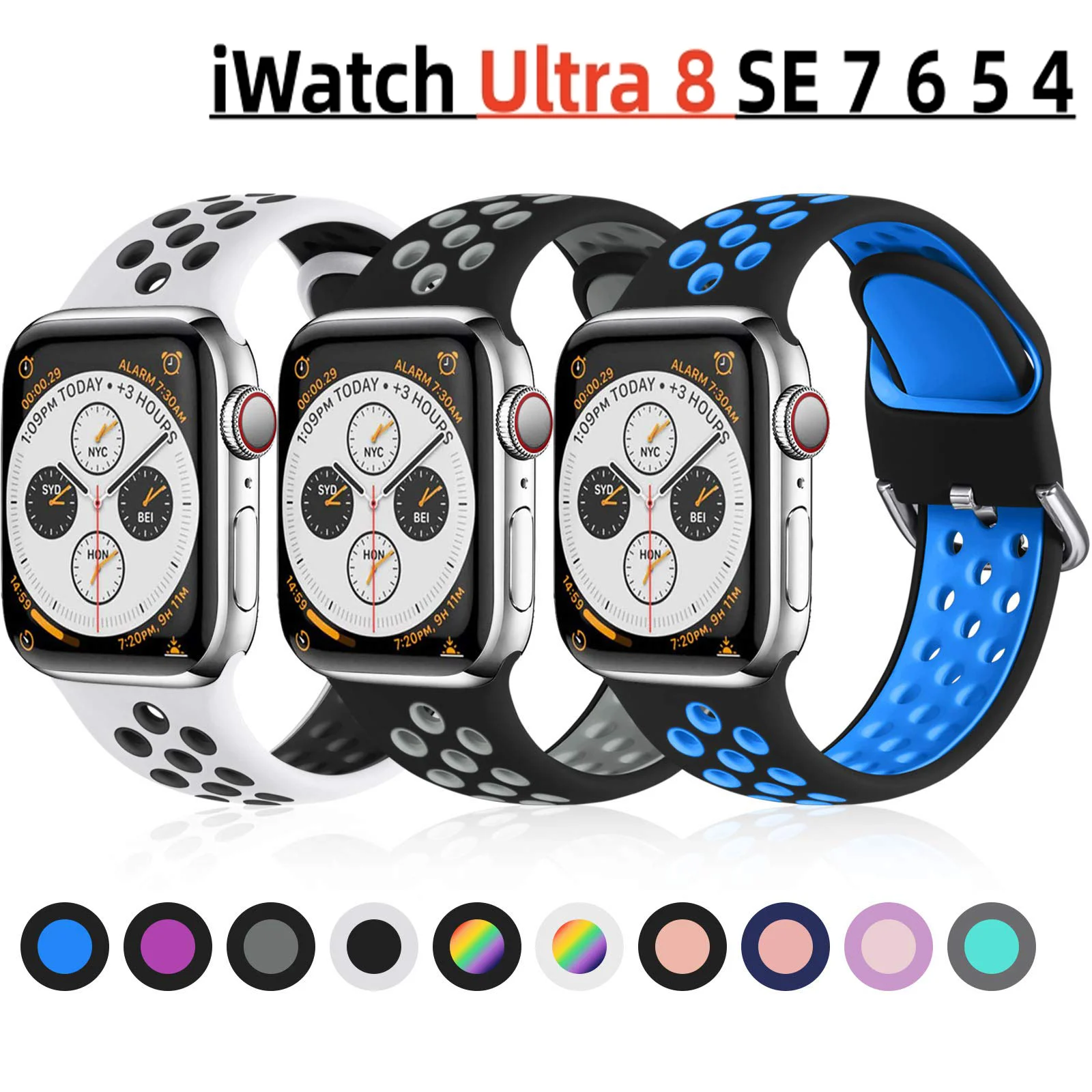 Silicone Breathable Strap for Apple Watch 7 8 45mm 41mm 40 44 38 42mm for Nike Sport Band iWatch Serie SE 6 Ultra 49mm Bracelet
