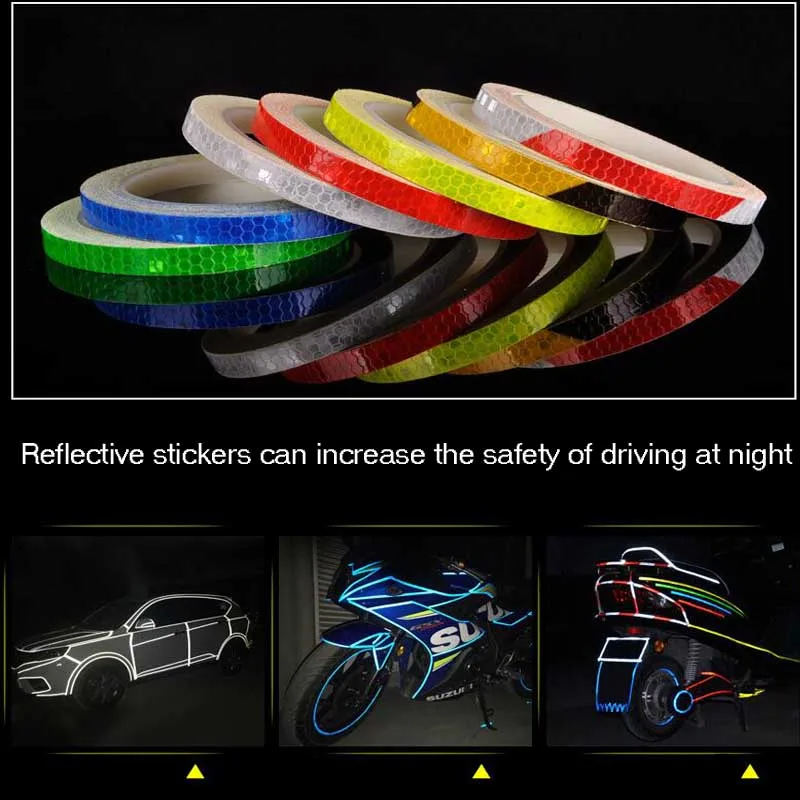1cm*8m Reflective Tapes 9 Colors Reflectors Warning Tape Night Safety Sticker White Blue Red Yellow Orange Green For Bicycle Car