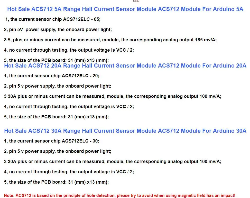 Hall Current Sensor Module ACS712 module 5A 20A 30A Hall Current Sensor Module 5A/20A/30A ACS712
