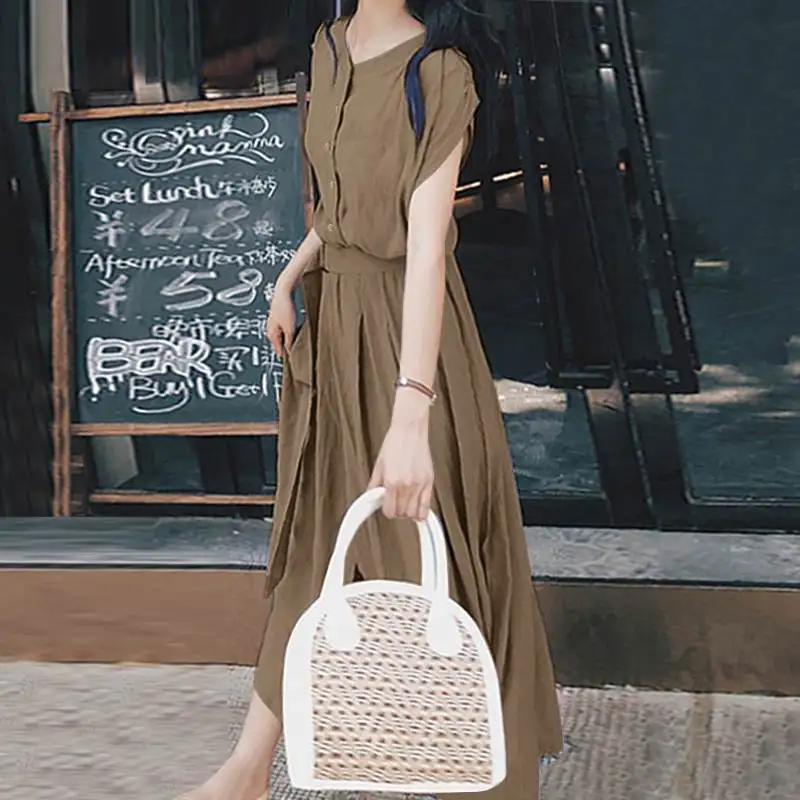 2025 ZANZEA Women Fashion Short Sleeve Dress Summer Elegant Party Vestidos Casual Mid-calf Sundress Femme Vintage OL Robe Kaftan
