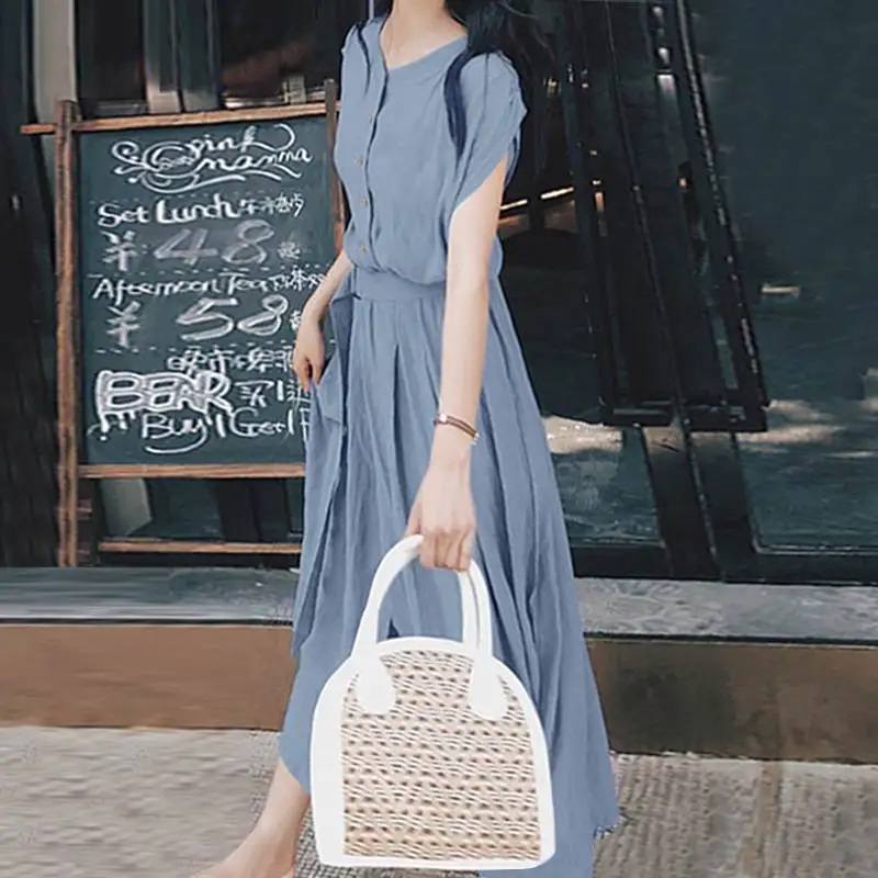 2025 ZANZEA Women Fashion Short Sleeve Dress Summer Elegant Party Vestidos Casual Mid-calf Sundress Femme Vintage OL Robe Kaftan