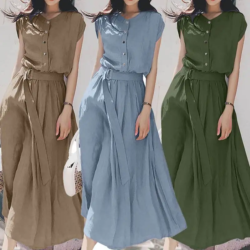2025 ZANZEA Women Fashion Short Sleeve Dress Summer Elegant Party Vestidos Casual Mid-calf Sundress Femme Vintage OL Robe Kaftan
