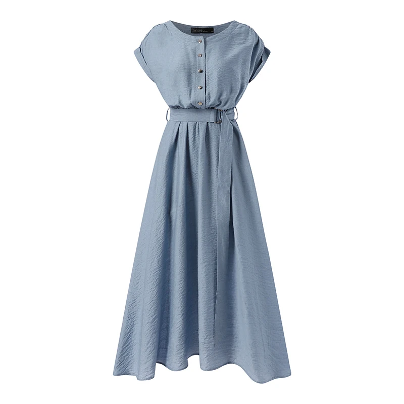 2025 ZANZEA Women Fashion Short Sleeve Dress Summer Elegant Party Vestidos Casual Mid-calf Sundress Femme Vintage OL Robe Kaftan