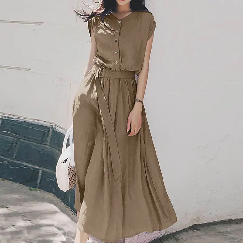 2025 ZANZEA Women Fashion Short Sleeve Dress Summer Elegant Party Vestidos Casual Mid-calf Sundress Femme Vintage OL Robe Kaftan