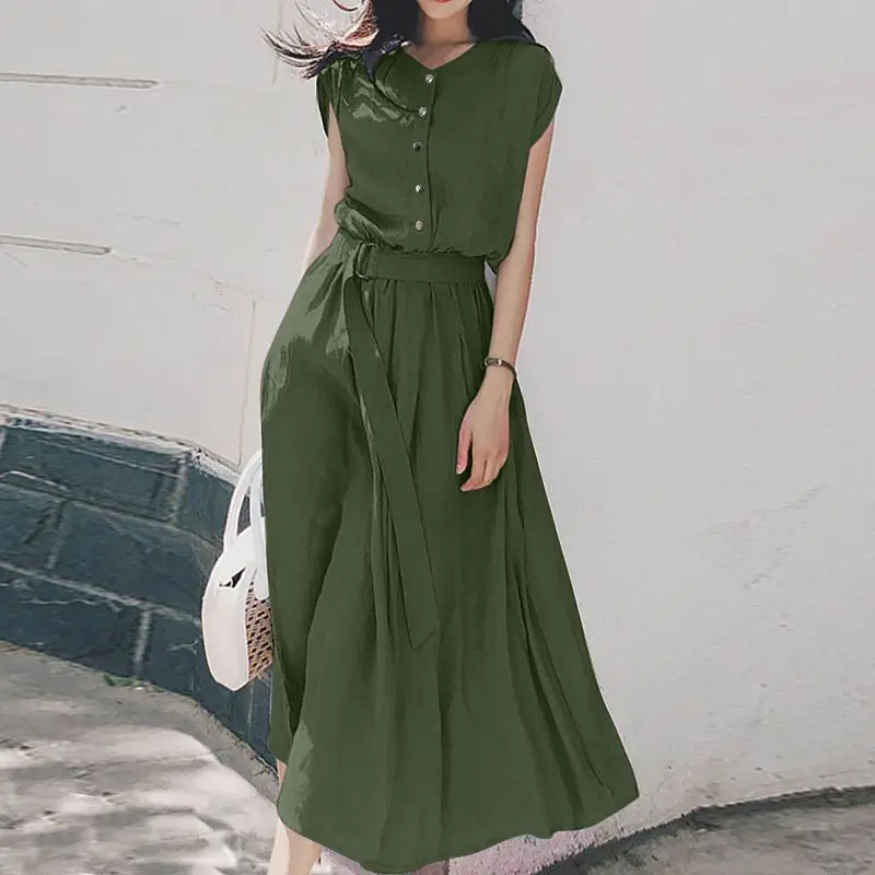 2025 ZANZEA Women Fashion Short Sleeve Dress Summer Elegant Party Vestidos Casual Mid-calf Sundress Femme Vintage OL Robe Kaftan