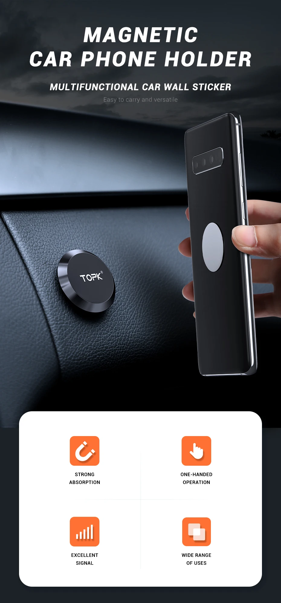 TOPK Magnetic Phone Holder for Car Air Vent Magnetic Phone Mount for Car,Car Phone Holder Mount for Cell Phones and Mini Tablets