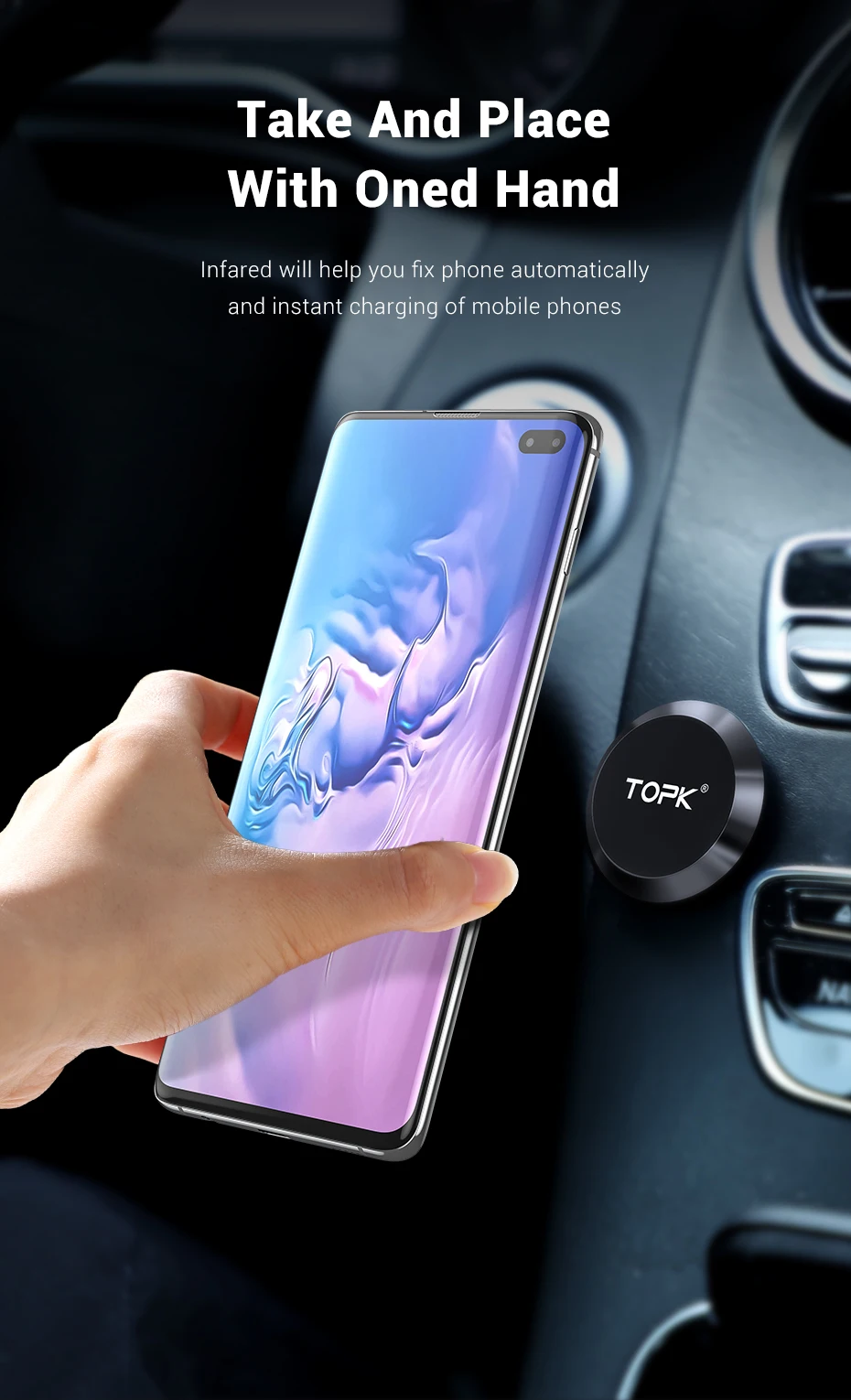 TOPK Magnetic Phone Holder for Car Air Vent Magnetic Phone Mount for Car,Car Phone Holder Mount for Cell Phones and Mini Tablets